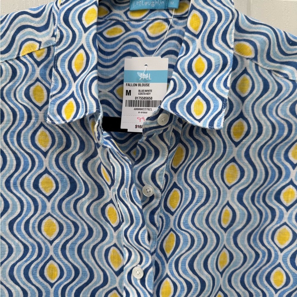 Wave Pattern Women's Tunic - Blue and Yellow